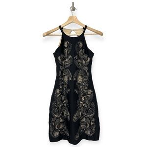 Parker Jaden Beaded Embroidered Illusion Halter Open Back Dress Size Small